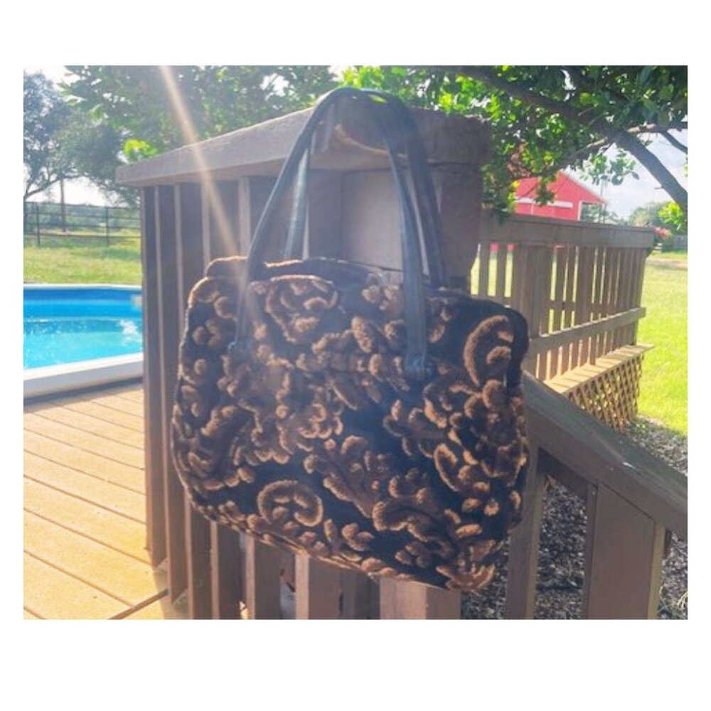Vintage Ingber Velvet Tapestry Handbag – Black & Gold Floral Brocade Purse